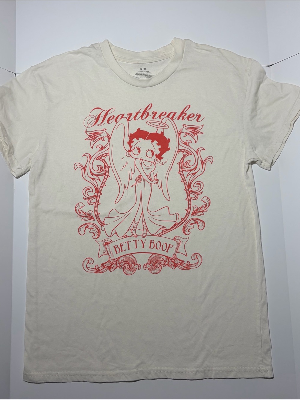 Betty Boop Heartbreaker Graphic Tee - Cream with Red Print Size Medium